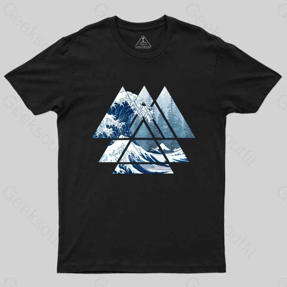 Wedding TeeThe Great Sacred Geometry Triangles - Misty Forest Wave T-Shirt