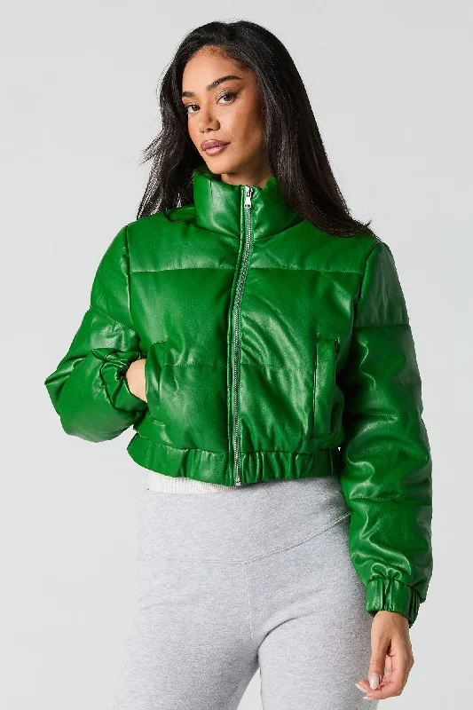 Faux Leather Cropped Puffer JacketCroptoplifestyle