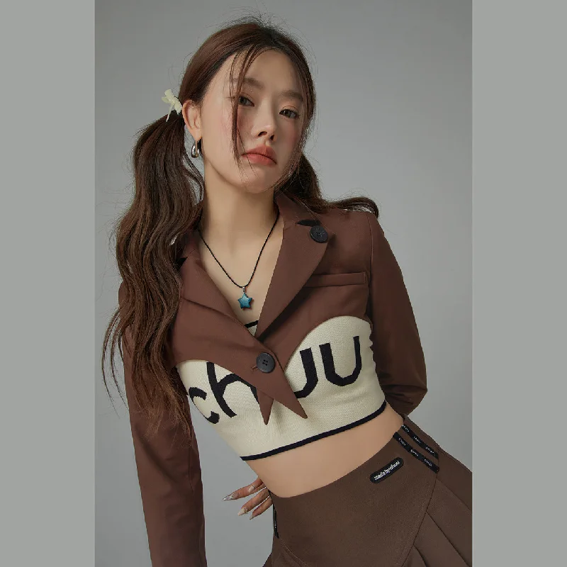 One Button Cropped JacketCroptopstyle