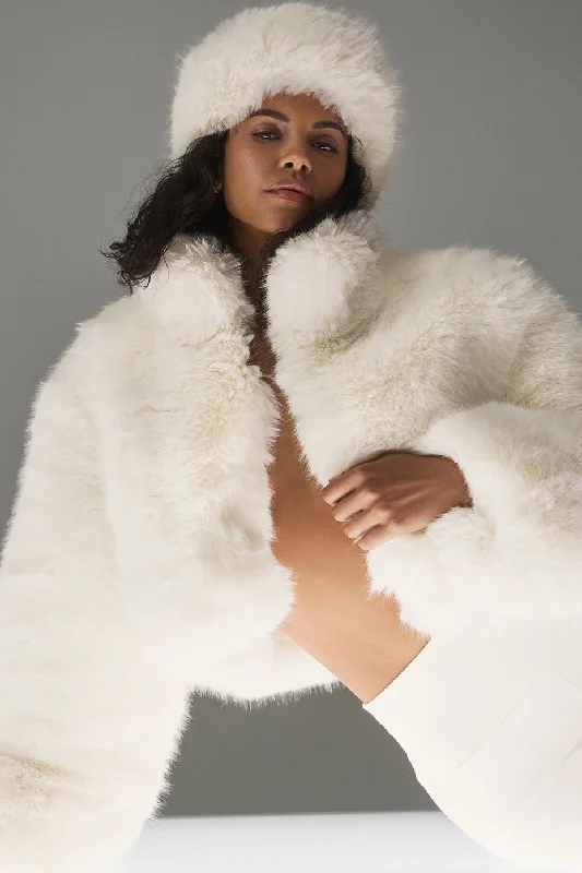 Opulent Faux Fur Cropped Jacket - IvoryCroptopwear