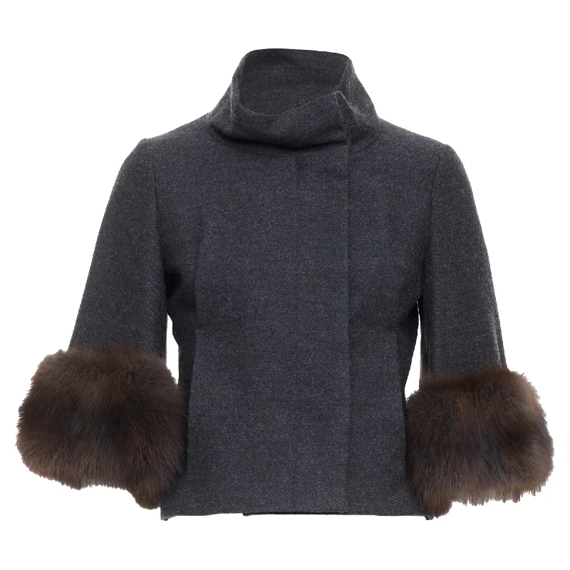 Marni Fur Trim Flare Wool Blend Cropped JacketCroptopgadget