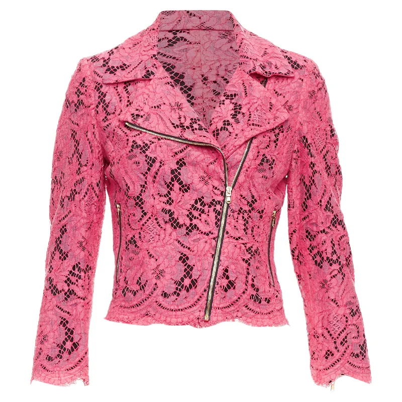 Msgm Cotton Blend Lace Side Zip Cropped Biker JacketCroptopmemory