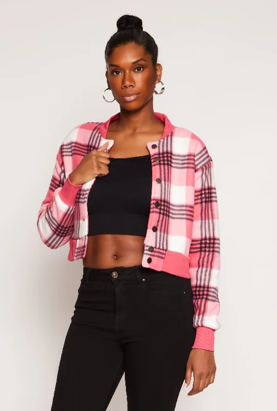 Plaid Cropped Bomber JacketCroptopfashion