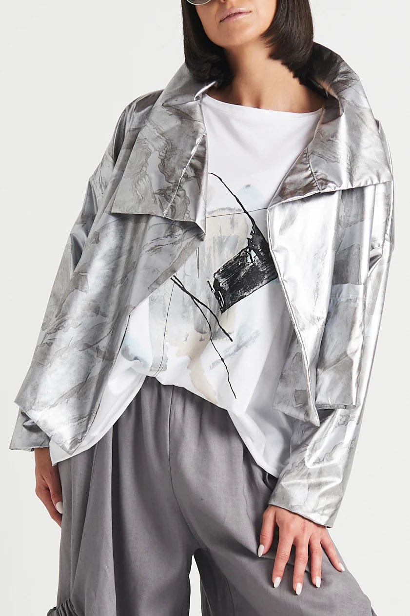 Planet Cropped Asymmetrical Jacket in MarbleCroptopcrypto