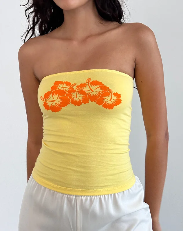 Shaelo Bandeau Top in Lemonade Orange HisbiscusCroptopcashmere