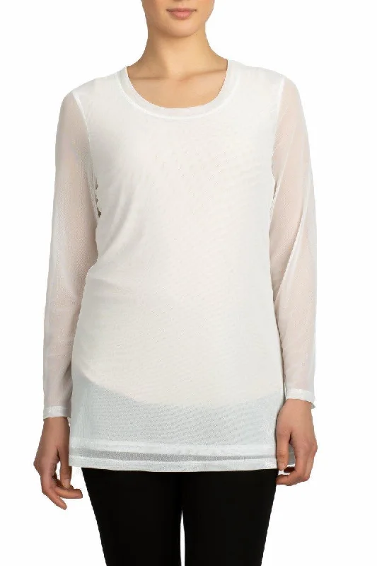 White Mesh Long Sleeve Top