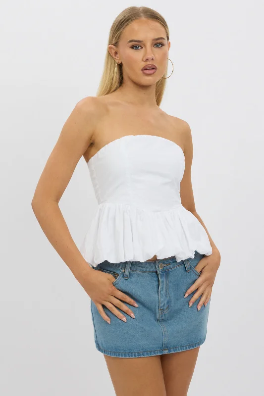 White Bubble Bandeau Top StraplessCroptopunity