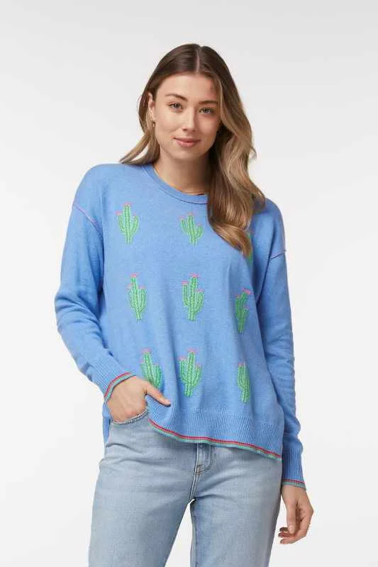 Blue Cactus Long Sleeve Top