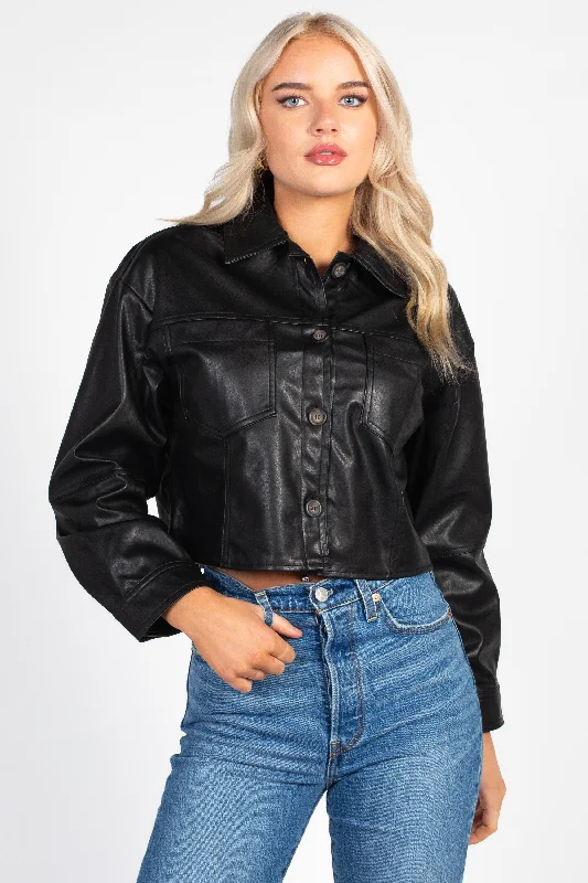 Avery Cropped Faux Leather ShacketCroptopunity