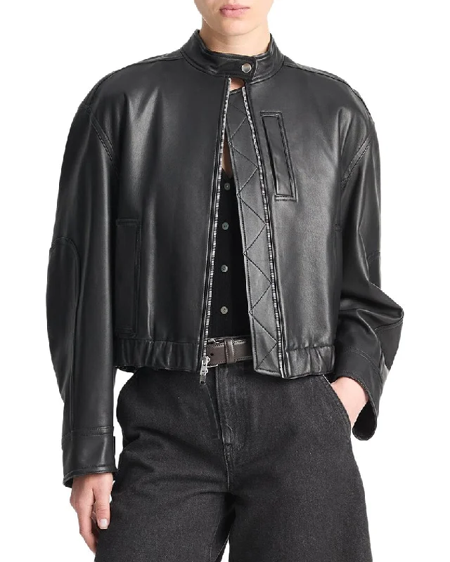 Vince Leather Cropped Bomber JacketCroptopsilk