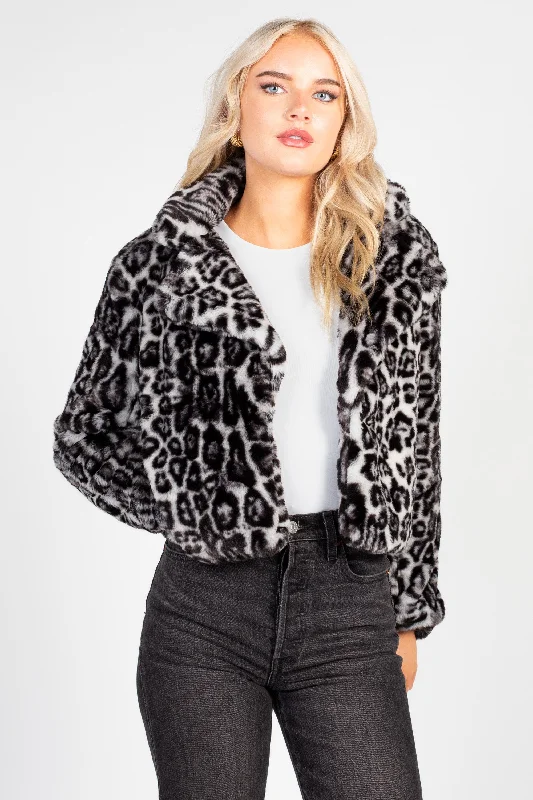 Caine Leopard Print Fur Cropped JacketCroptopcollector