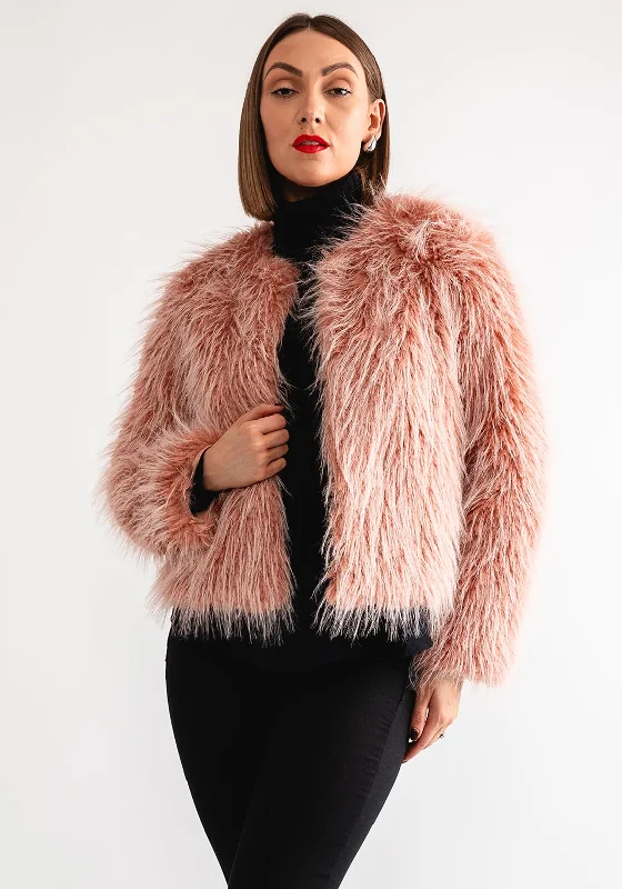 Tiffosi Mula Faux Fur Cropped Jacket, PinkCroptopbrand