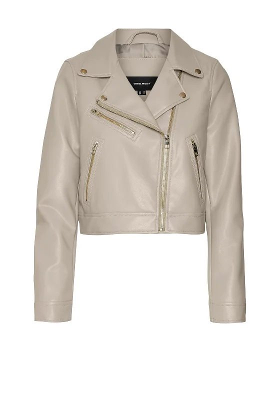 Vero Moda Heida Cropped Biker Jacket, OatmealCroptopnetwork