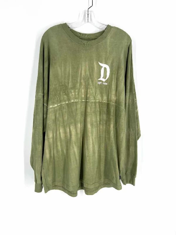 Disney Size XL Olive/White Tie Dye Screenprint Tops Top-Long Sleeve