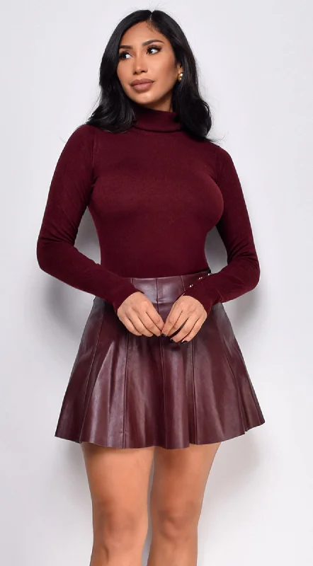 Gigi High Neck Long Sleeve Top - Burgundy