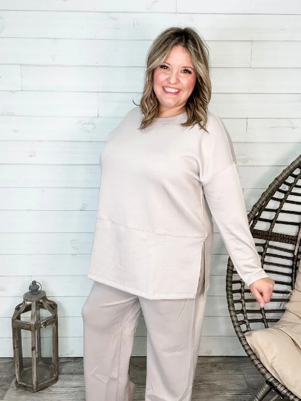 "Greece" Long Sleeve Top and Wide Leg Pants (Grey)