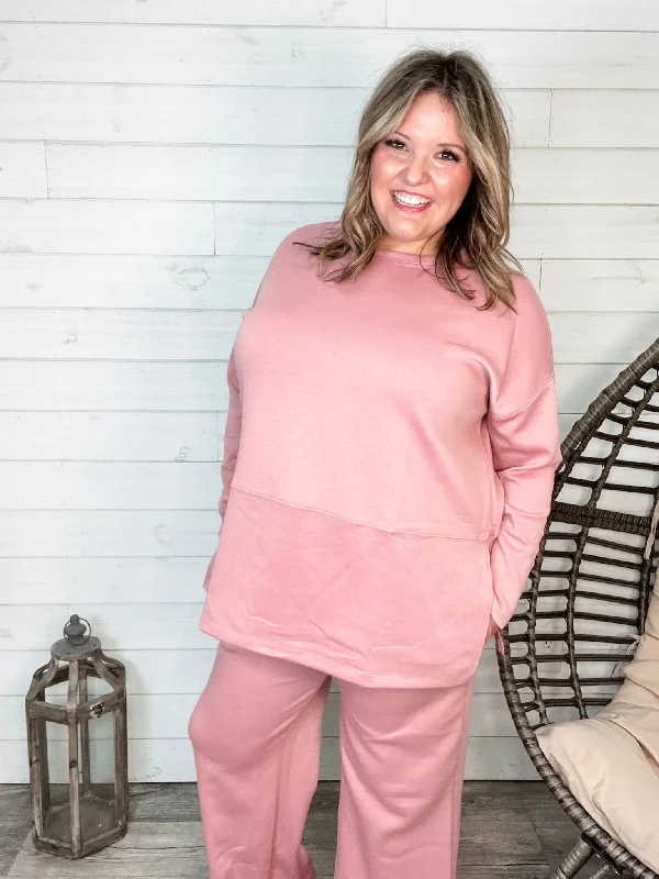 "Greece" Long Sleeve Top and Wide Leg Pants (Mauve)