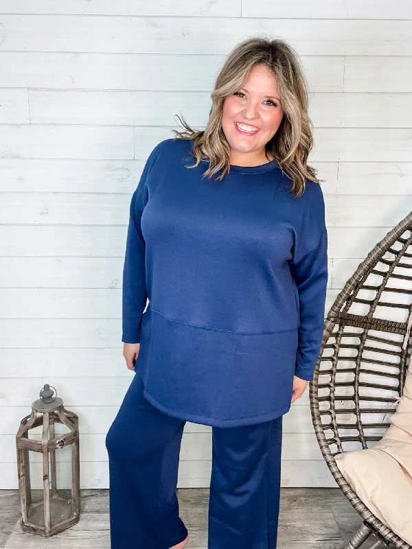 "Greece" Long Sleeve Top and Wide Leg Pants (Navy)