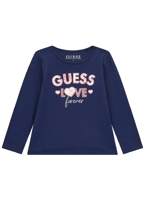 Guess Girls Lover Forever Long Sleeve Top, Navy