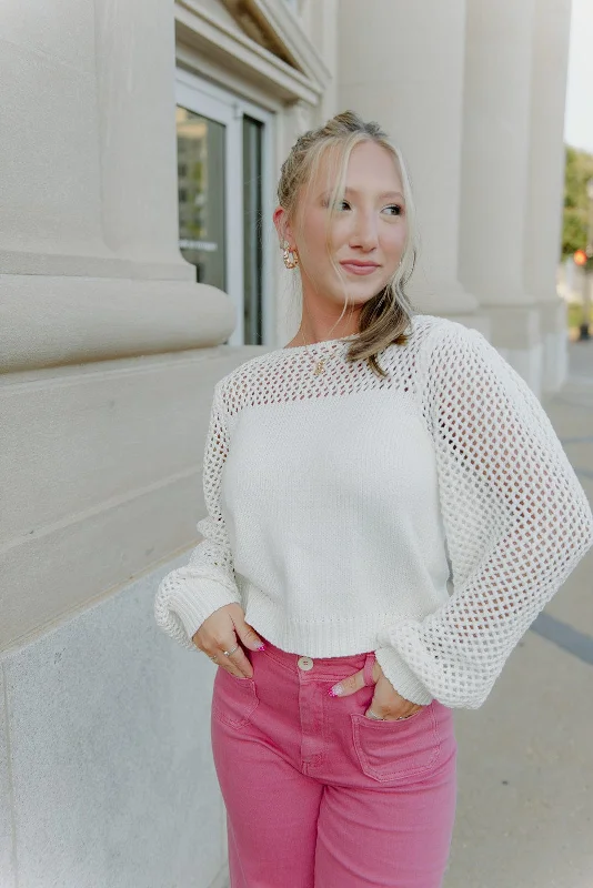 Ivory Crochet Knit Long Sleeve