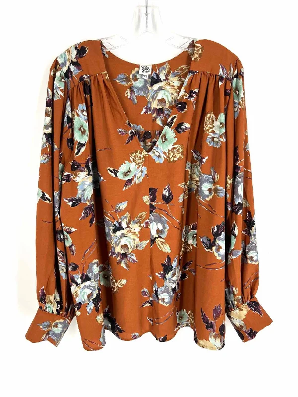 Ivy Jane Size M/L Or/Bl/Pur Floral Balloon Sleeve Tops Top-Long Sleeve