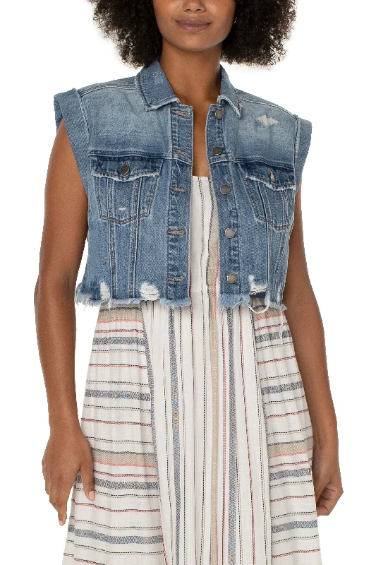 Liverpool Distressed Cropped Sleeveless Jacket In ConnollyCroptoptimeless