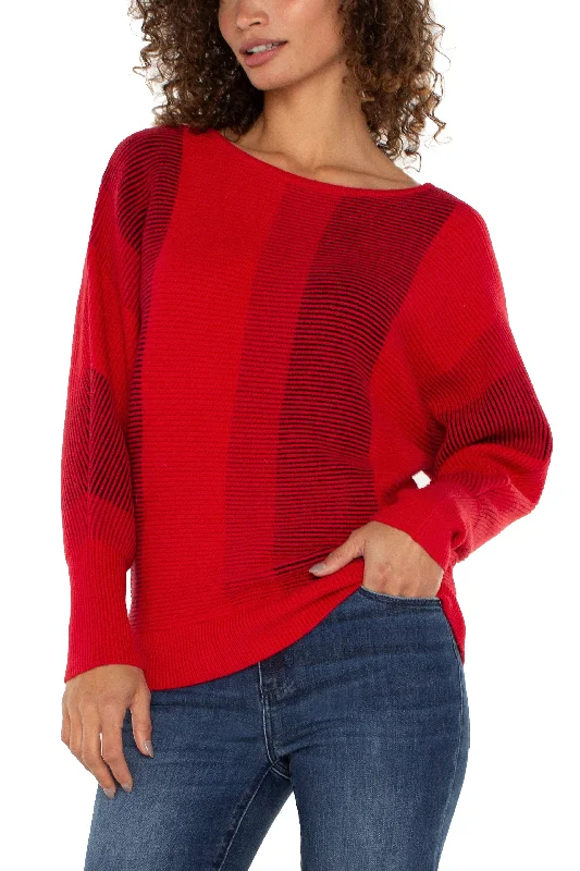 Liverpool Long Sleeve Boat Neck Dolman Sleeve Color Block Sweater In Tango Red