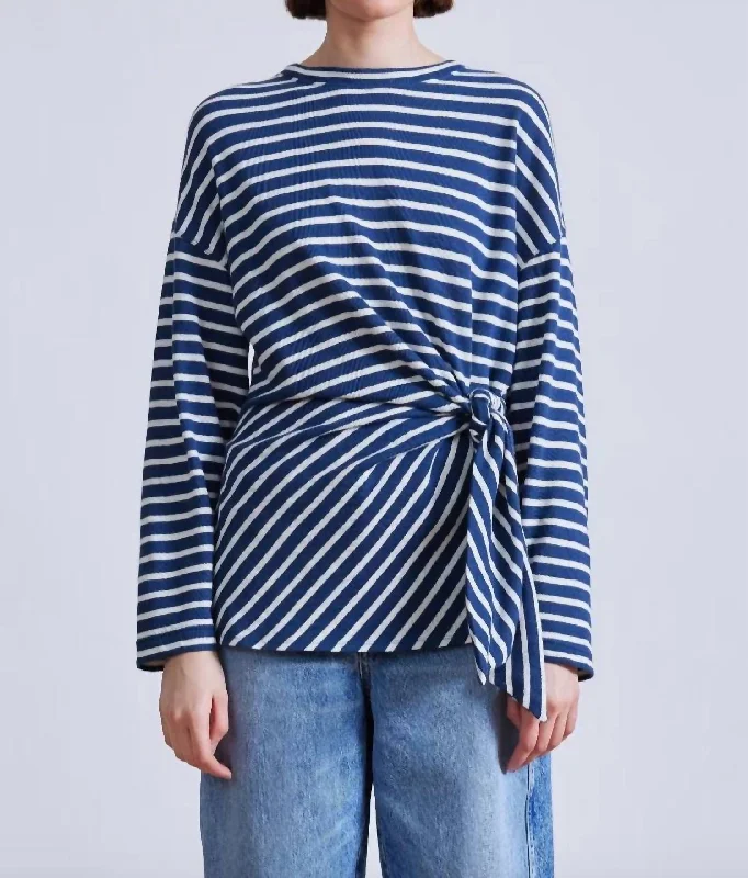 Long Sleeve Vanina Top In Navy/cream Stripe