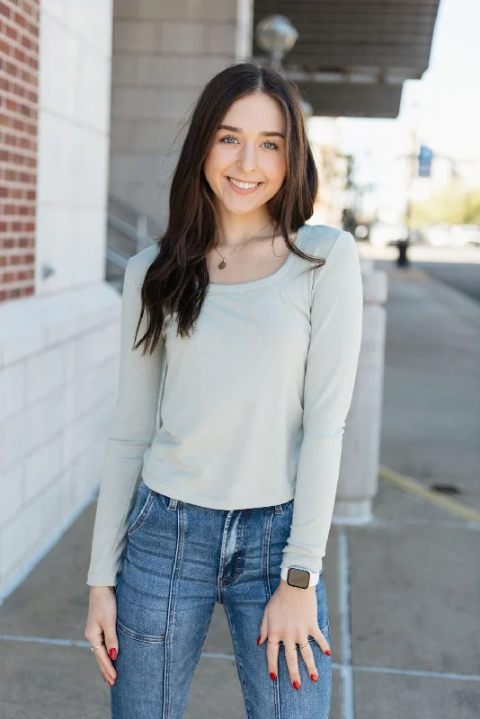 Mint Green Scoop Neck Long Sleeve