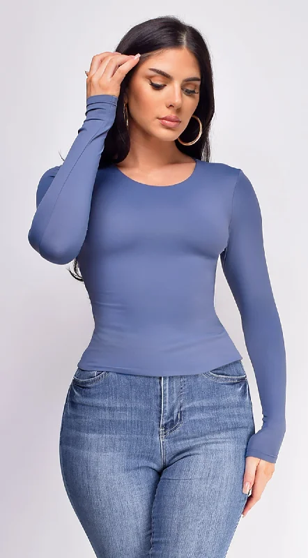 Nora Thunder Blue Basic Long Sleeve Top