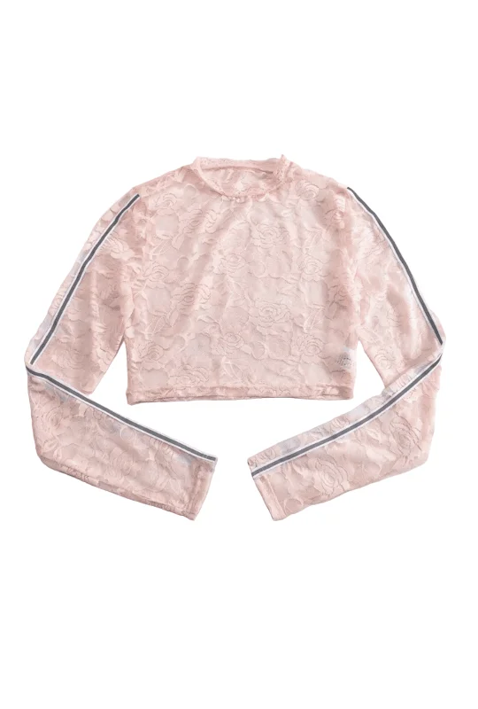 Pink Sheer Lace Long Sleeve Top