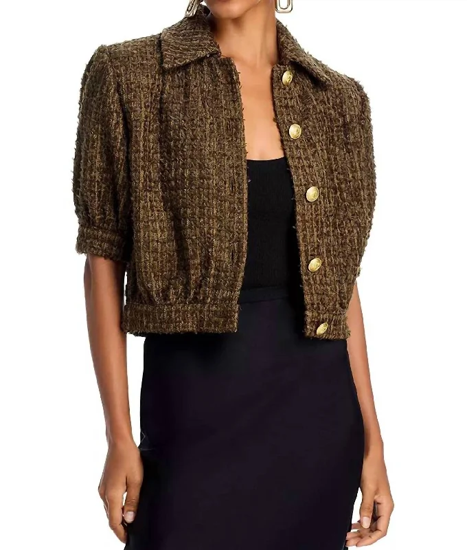 Cove Cropped Tweed Jacket In PineCroptopchic