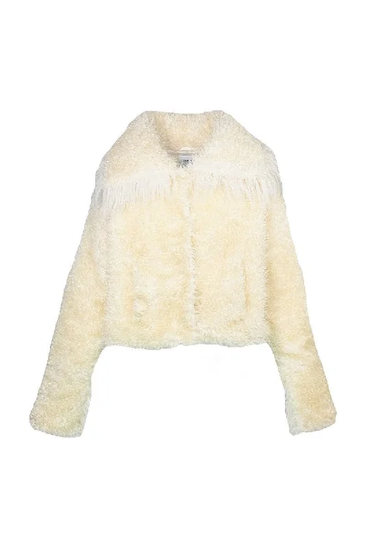 CROPPED FAUX FUR JACKET WITH TURN-UP CUFFS IN ECRUCroptopdye