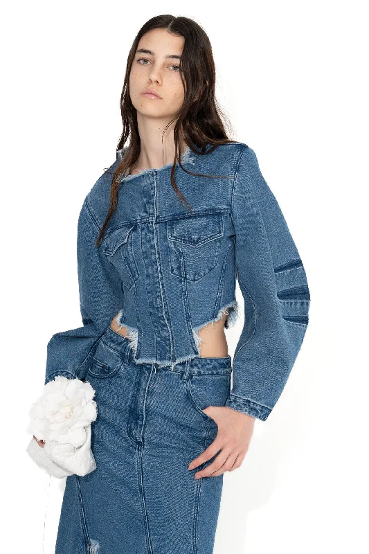 MID BLUE ROUND SLEEVE CROPPED JACKETCroptopfuture