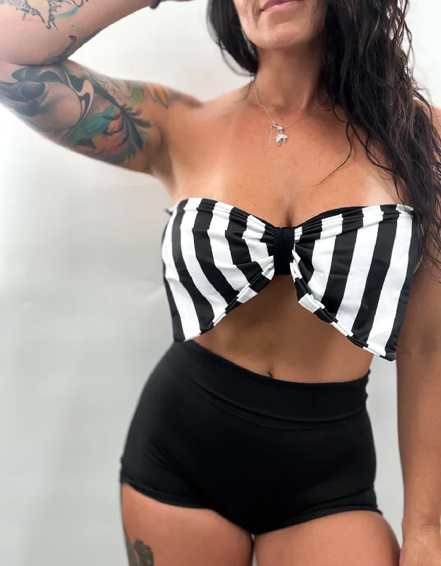 Salty Savage Ladies Bandeau Bow Striped Bikini TopCroptopweb