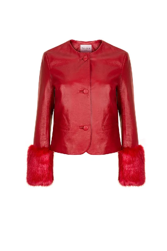 VITA CROPPED FAUX FUR JACKET IN REDCroptoppride