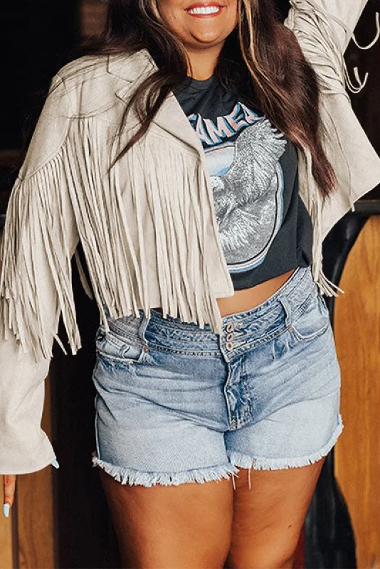 Plus Size Fringe Cropped JacketCroptopstyle