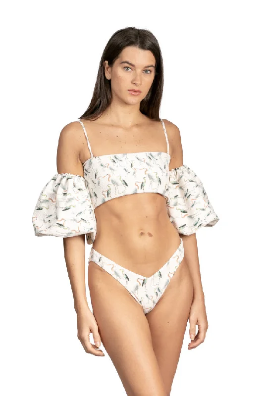 Loreto Bandeau Bikini Top with Sleeves in Birds Print by SanlierCroptopcasual