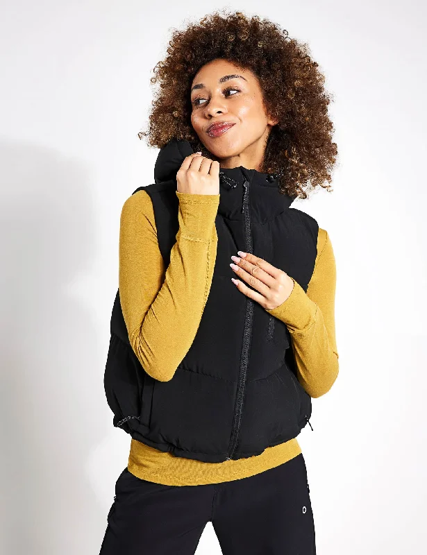 Hooded Cropped Puffer Gilet - BlackCroptopplain