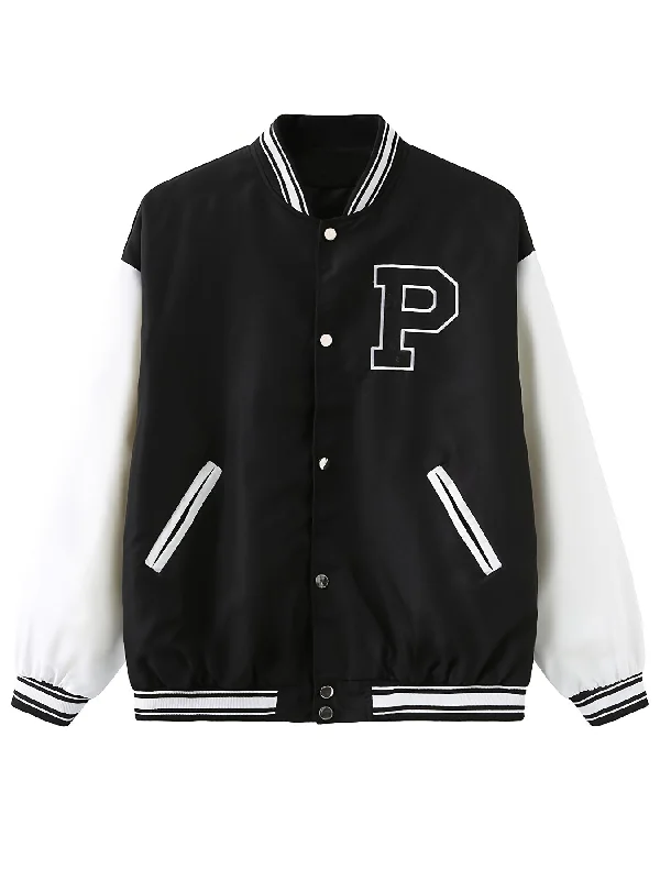 Women's Varsity Jacket Vintage Letter Print Cropped Baseball Coat 90's Fashion Streetwear Bomber Outer CoatCroptopcraft